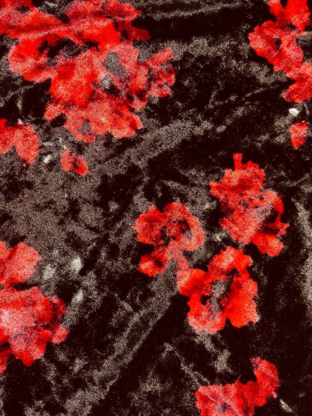 Red and Black Poppy WIDE Fabric Crushed Velvet